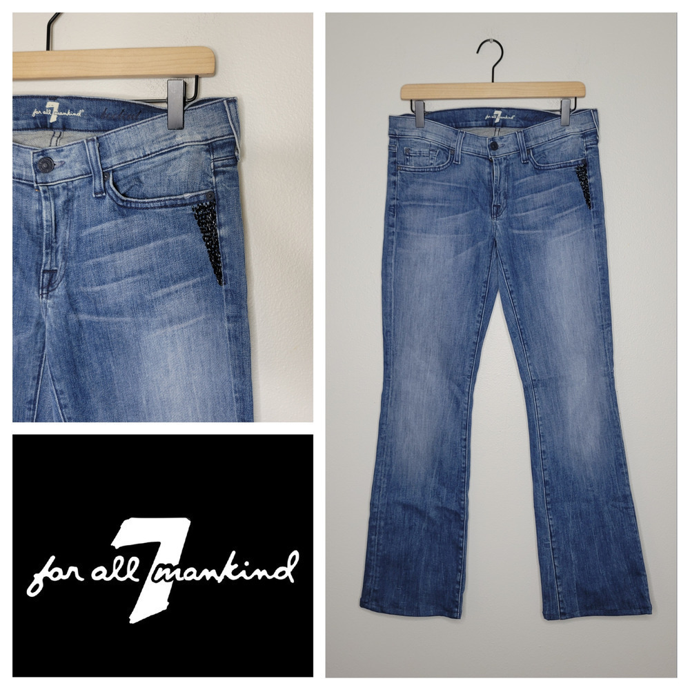 7 For All Mankind The Bootcut Jeans Embellished Pocket Medium Wash Women Size 28